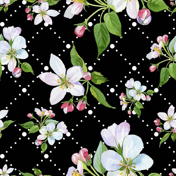 Watercolor Apple Blossom Flower Floral Botanical Flower Seamless Background Pattern — Stock Photo, Image