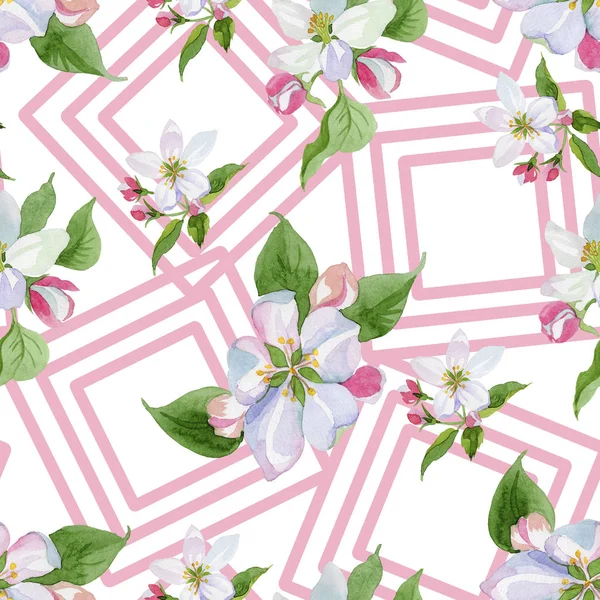 Watercolor Apple Blossom Flower Floral Botanical Flower Seamless Background Pattern — Stock Photo, Image