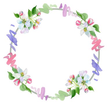 Suluboya elma çiçeği çiçek. Botanik çiçek. Çerçeve kenarlığı süsleme Meydanı.