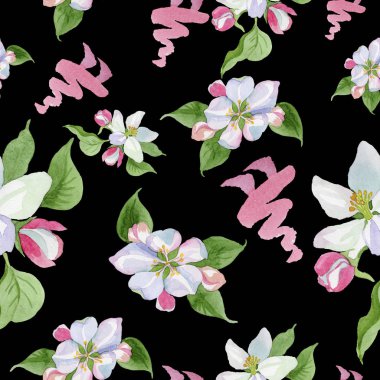 Suluboya elma çiçeği çiçek. Botanik çiçek. Sorunsuz arka plan deseni.