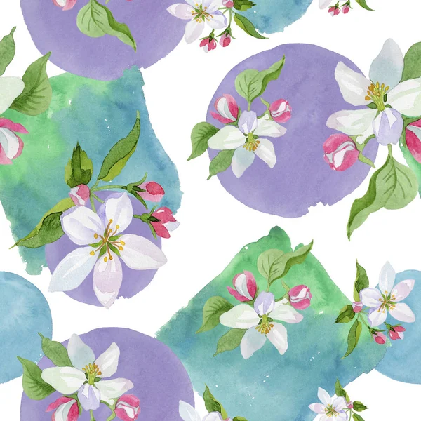 Watercolor apple blossom flower. Floral botanical flower. Seamless background pattern. — Stock Photo, Image