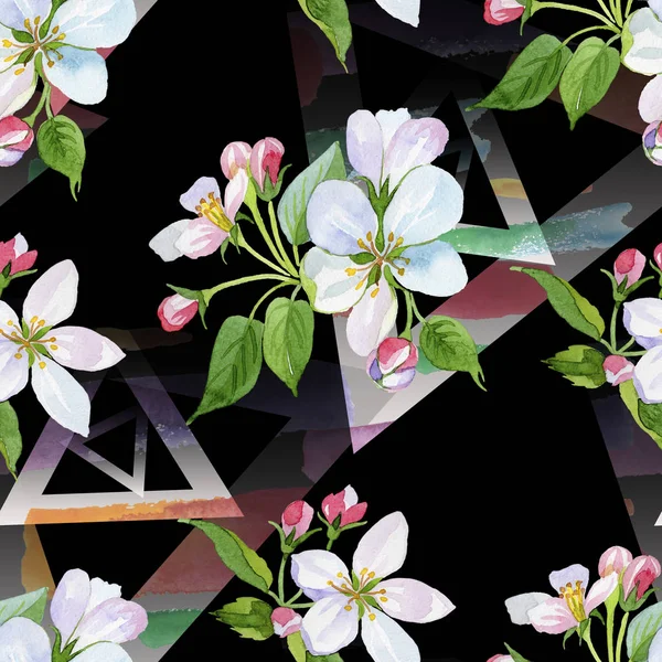 Akvarell apple blossom blomma. Blommig botaniska blomma. Sömlös bakgrundsmönster. — Stockfoto