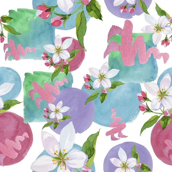 Watercolor apple blossom flower. Floral botanical flower. Seamless background pattern. — Stock Photo, Image