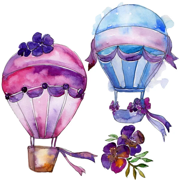 Purple Blue Hot Air Balloon Background Fly Air Transport Illustration — Stock Photo, Image