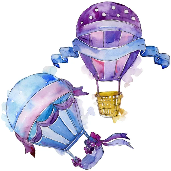 Lila Och Blå Varm Luftballong Bakgrund Flyga Air Transport Illustration — Stockfoto