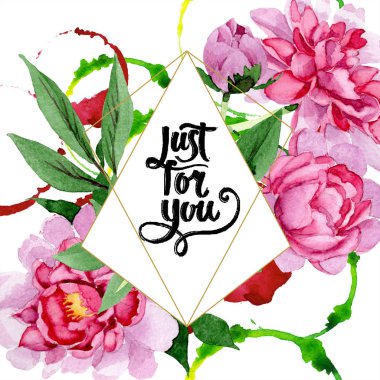 Sulu boya pembe şakayık çiçeği. Botanik çiçek. Çerçeve kenarlığı süsleme Meydanı. Arka plan, doku, sarıcı desen, çerçeve veya kenarlık için Aquarelle kır çiçeği.