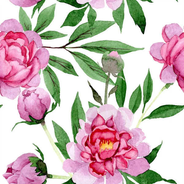 Watercolor Pink Peony Flower Floral Botanical Flower Seamless Background Pattern — Stock Photo, Image