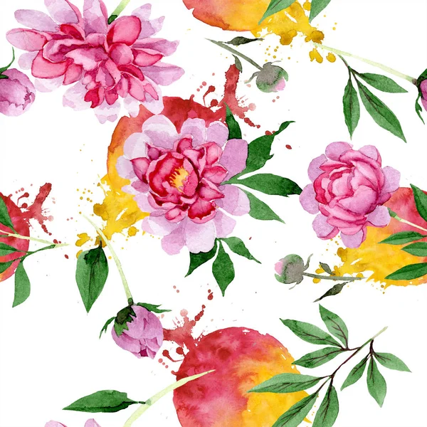 Ακουαρέλα Ροζ Παιωνία Λουλούδι Floral Βοτανικό Λουλούδι Απρόσκοπτη Υπόβαθρο Μοτίβο — Φωτογραφία Αρχείου