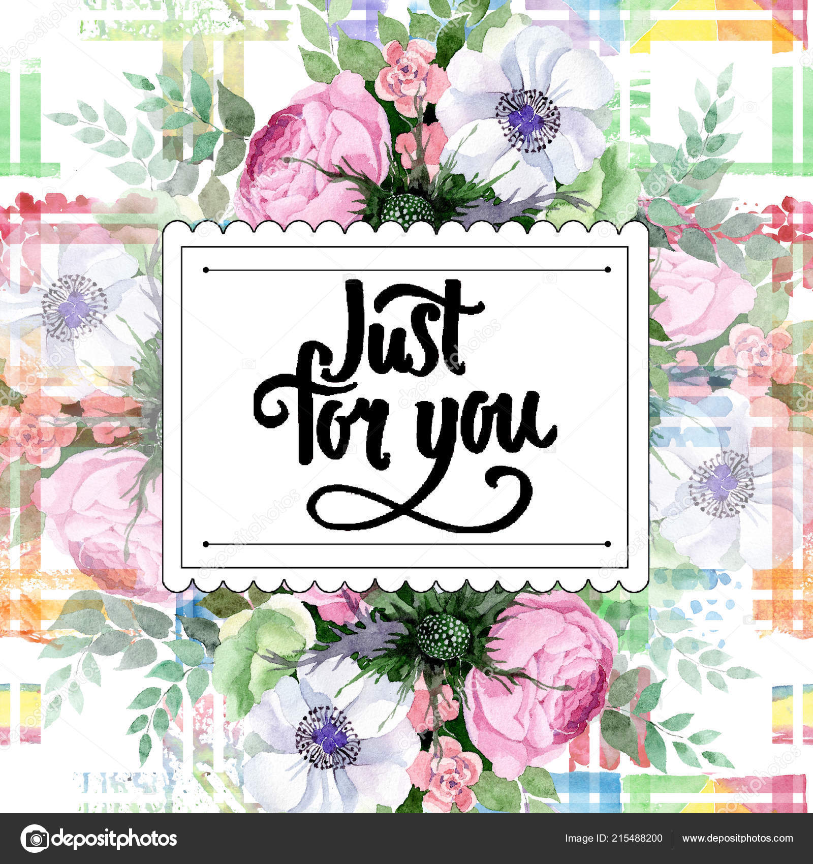 Aquarell Bunten Strauss Blumen Blutenbotanische Blume Rahmen Bordure Ornament Quadrat Stockfoto C Mystocks