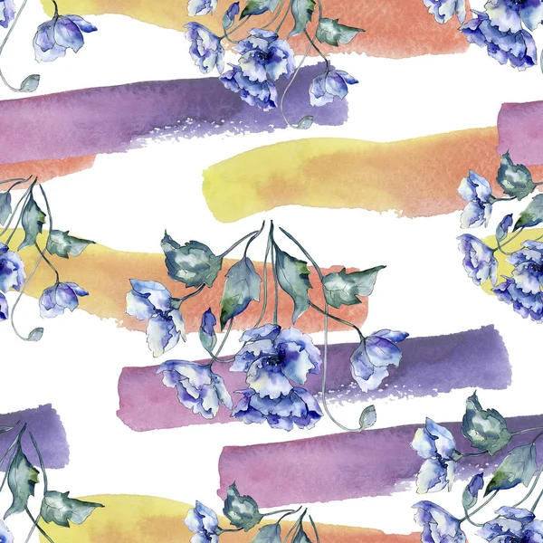 Akvarell Bukett Blå Vallmo Blommor Blommig Botaniska Blomma Sömlös Bakgrundsmönster — Stockfoto