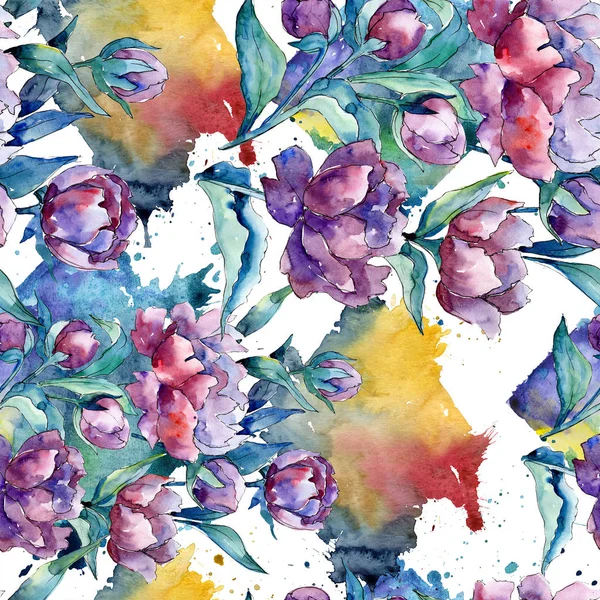 Дика Квітка Фіолетового Півонії Акварельному Стилі Квіткова Ботанічна Квітка Безшовний — стокове фото