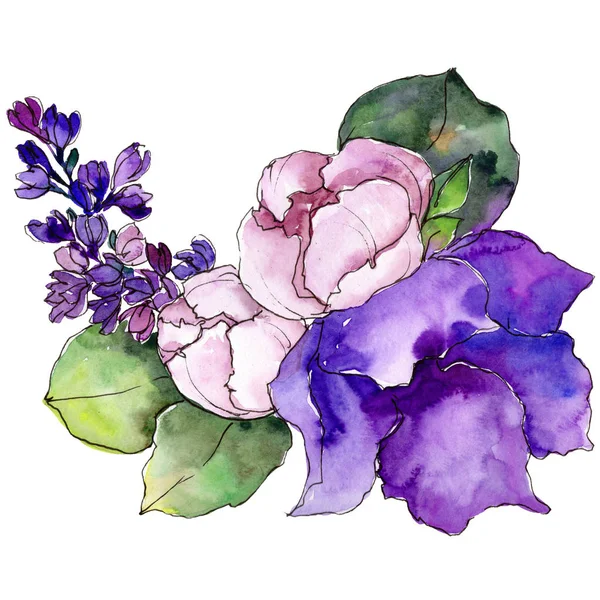 水彩五颜六色的花束热带花 花卉植物花 独立的插图元素 包装图案 框架或边框的水彩画野花 — 图库照片