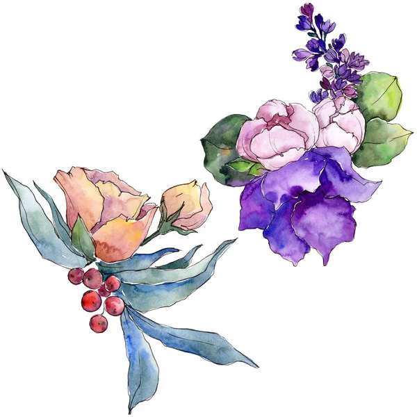 熱帯の花を水彩画のカラフルな花束 花植物の花 孤立した図の要素 テクスチャ ラッパー パターン フレームや境界線の Aquarelle ワイルドフラワー — ストック写真