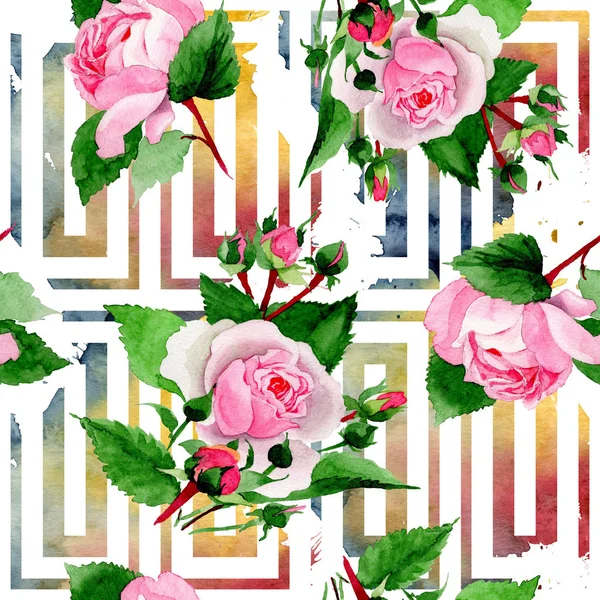 Ακουαρέλα Ροζ Τριαντάφυλλο Floral Βοτανικό Λουλούδι Απρόσκοπτη Υπόβαθρο Μοτίβο Ύφασμα — Φωτογραφία Αρχείου