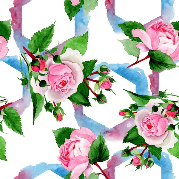 Розовый Цветок Акварели Цветочный Ботанический Цветок Бесшовный Рисунок Фона Ткань — стоковое фото