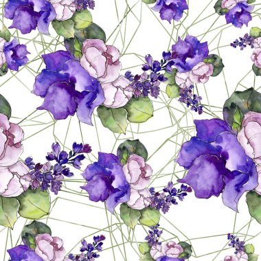 Sulu boya renkli buket tropikal çiçek. Botanik çiçek. Sorunsuz arka plan deseni. Kumaş duvar kağıdı yazdırma doku. Arka plan, doku, sarıcı desen Aquarelle kır çiçeği.