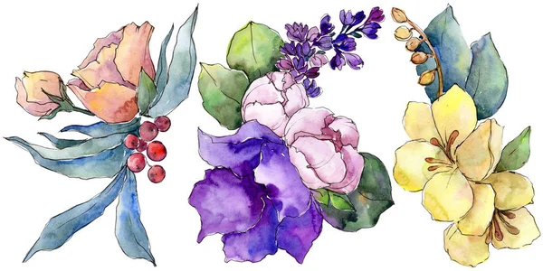 Sulu Boya Renkli Buket Tropikal Çiçek Botanik Çiçek Zole Illüstrasyon — Stok fotoğraf