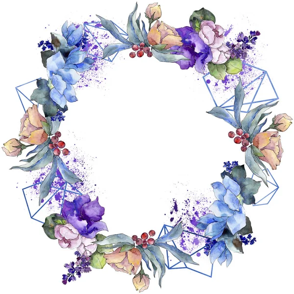 Aquarell Bunten Strauß Tropische Blume Blütenbotanische Blume Rahmen Bordüre Ornament — Stockfoto