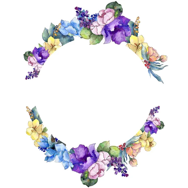 Aquarell Bunten Strauß Tropische Blume Blütenbotanische Blume Rahmen Bordüre Ornament — Stockfoto