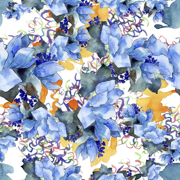 Akvarell Színes Csokor Trópusi Virág Virágos Botanikai Virág Varratmentes Háttérben — Stock Fotó