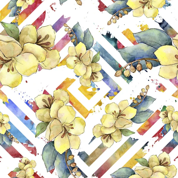 Акварель Красочный Букет Тропический Цветок Цветочный Ботанический Цветок Бесшовный Рисунок — стоковое фото