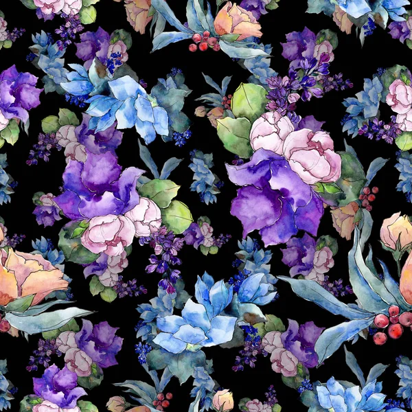 Aquarel Kleurrijke Boeket Tropische Bloem Floral Botanische Bloem Naadloze Achtergrondpatroon — Stockfoto