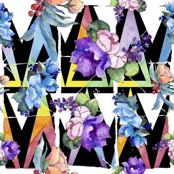Ακουαρέλα Πολύχρωμο Μπουκέτο Τροπικό Λουλούδι Floral Βοτανικό Λουλούδι Απρόσκοπτη Υπόβαθρο — Φωτογραφία Αρχείου