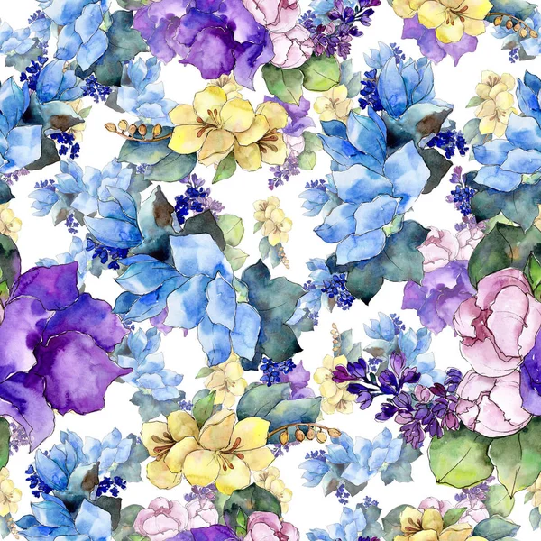 Akvarell Färgglad Bukett Tropisk Blomma Blommig Botaniska Blomma Sömlös Bakgrundsmönster — Stockfoto