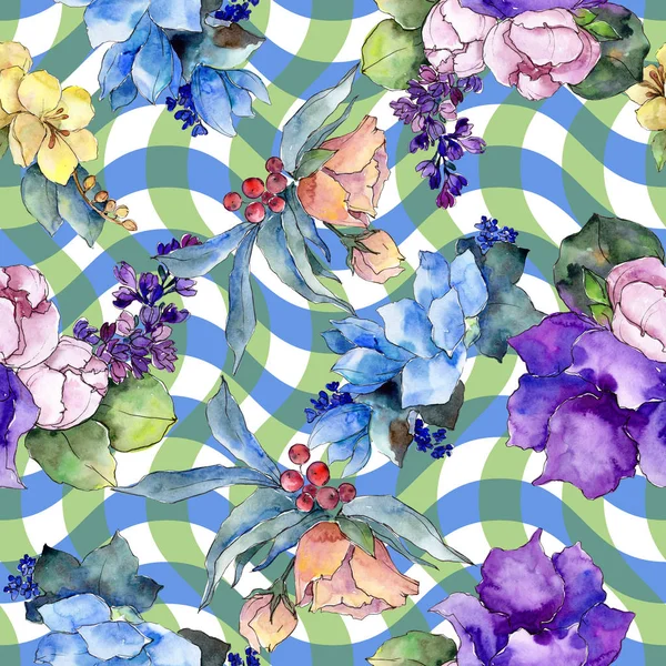 Акварель Барвистий Букет Тропічна Квітка Квіткова Ботанічна Квітка Безшовний Візерунок — стокове фото