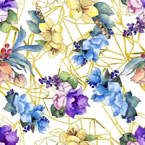 水彩五颜六色的花束热带花 花卉植物花 无缝的背景图案 织物墙纸打印纹理 水彩画野花为背景 包装图案 — 图库照片