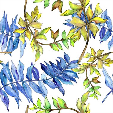 Sonbahar renkli eğreltiotu yaprakları. Yaprak bitki botanik bahçe çiçek yaprakları. Sorunsuz arka plan deseni. Kumaş duvar kağıdı yazdırma doku. Aquarelle yaprak arka plan, doku, sarıcı desen, kenarlık için.