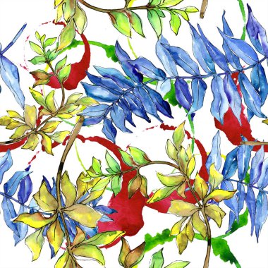 Sonbahar renkli eğreltiotu yaprakları. Yaprak bitki botanik bahçe çiçek yaprakları. Sorunsuz arka plan deseni. Kumaş duvar kağıdı yazdırma doku. Aquarelle yaprak arka plan, doku, sarıcı desen, kenarlık için.