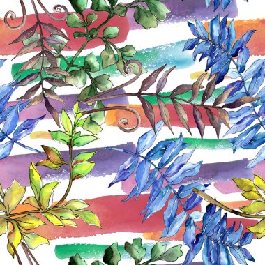 Sonbahar renkli eğreltiotu yaprakları. Yaprak bitki botanik bahçe çiçek yaprakları. Sorunsuz arka plan deseni. Kumaş duvar kağıdı yazdırma doku. Aquarelle yaprak arka plan, doku, sarıcı desen, kenarlık için.