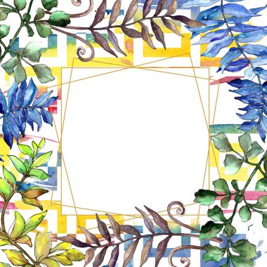 Sonbahar renkli eğreltiotu yaprakları. Yaprak bitki botanik bahçe çiçek yaprakları. Çerçeve kenarlığı süsleme Meydanı. Aquarelle yaprak için arka plan, doku, sarıcı desen, çerçeve veya kenarlık.