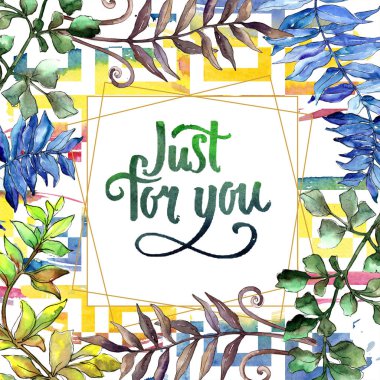 Sonbahar renkli eğreltiotu yaprakları. Yaprak bitki botanik bahçe çiçek yaprakları. Çerçeve kenarlığı süsleme Meydanı. Aquarelle yaprak için arka plan, doku, sarıcı desen, çerçeve veya kenarlık.