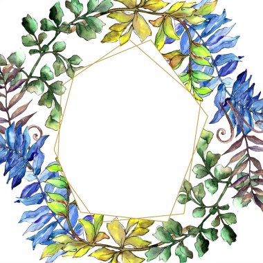 Sonbahar renkli eğreltiotu yaprakları. Yaprak bitki botanik bahçe çiçek yaprakları. Çerçeve kenarlığı süsleme Meydanı. Aquarelle yaprak için arka plan, doku, sarıcı desen, çerçeve veya kenarlık.