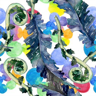 Sonbahar renkli eğreltiotu yaprakları. Yaprak bitki botanik bahçe çiçek yaprakları. Sorunsuz arka plan deseni. Kumaş duvar kağıdı yazdırma doku. Aquarelle yaprak arka plan, doku, sarıcı desen, kenarlık için.