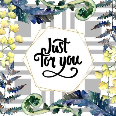 Sonbahar renkli eğreltiotu yaprakları. Yaprak bitki botanik bahçe çiçek yaprakları. Çerçeve kenarlığı süsleme Meydanı. Aquarelle yaprak için arka plan, doku, sarıcı desen, çerçeve veya kenarlık.