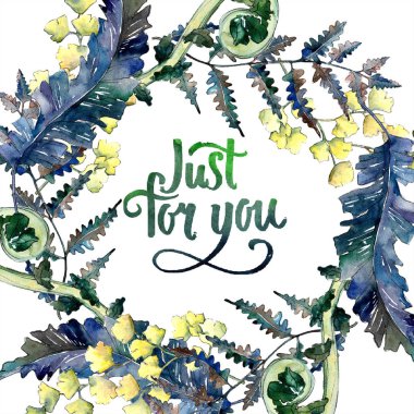 Sonbahar renkli eğreltiotu yaprakları. Yaprak bitki botanik bahçe çiçek yaprakları. Çerçeve kenarlığı süsleme Meydanı. Aquarelle yaprak için arka plan, doku, sarıcı desen, çerçeve veya kenarlık.