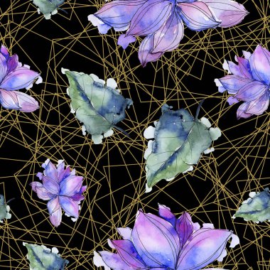 Kır çiçeği suluboya renkli lotus çiçeği. Botanik çiçek. Sorunsuz arka plan deseni. Kumaş duvar kağıdı yazdırma doku. Arka plan, doku, sarıcı desen Aquarelle kır çiçeği.