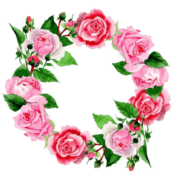 Watercolor Pink Rose Flower Floral Botanical Flower Frame Border Ornament — Stock Photo, Image
