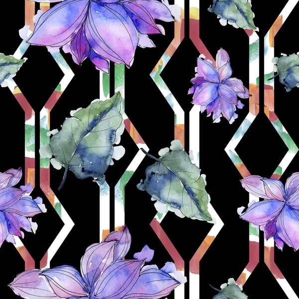 ワイルドフラワー水彩のカラフルな蓮の花 花植物の花 シームレスな背景パターン 壁紙印刷手触りの生地 テクスチャ ラッパー パターン Aquarelle ワイルドフラワー — ストック写真