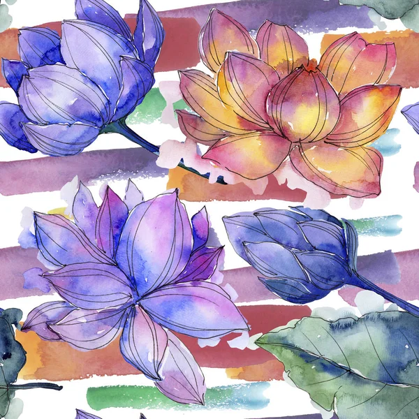 Цветок Лотоса Акварелью Цветочный Ботанический Цветок Бесшовный Рисунок Фона Ткань — стоковое фото