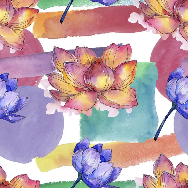 야생화 수채화 다채로운 로터스 꽃입니다 꽃입니다 원활한 패턴입니다 패브릭 텍스처입니다 — 스톡 사진