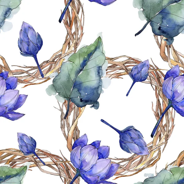 Wildflower Akvarell Färgstark Lotusblomma Blommig Botaniska Blomma Sömlös Bakgrundsmönster Tyg — Stockfoto