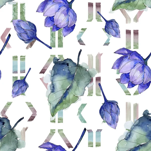 Wildflower watercolor colorful lotus flower. Floral botanical flower. Seamless background pattern. Fabric wallpaper print texture. Aquarelle wildflower for background, texture, wrapper pattern.