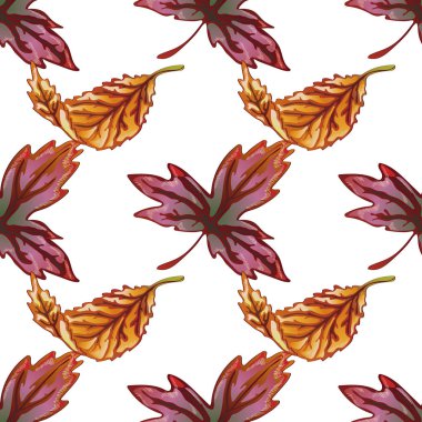 Vektör sonbahar sarı ve kırmızı yaprakları. Yaprak bitki botanik bahçe çiçek yaprakları. Sorunsuz arka plan deseni. Kumaş duvar kağıdı yazdırma doku. Arka plan, doku, sarıcı desen vektör yaprak.