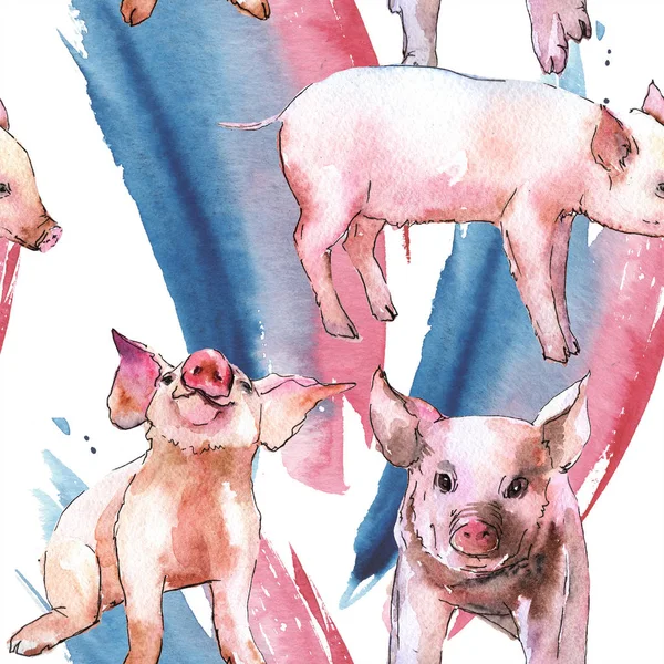 粉红色的猪野生动物在水彩样式隔绝了 无缝的背景图案 织物墙纸打印纹理 水彩画的背景 包装图案或纹身的野生动物 — 图库照片
