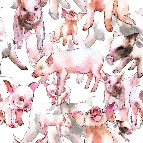 Porco Rosa Animal Selvagem Estilo Aquarela Isolado Padrão Fundo Sem — Fotografia de Stock