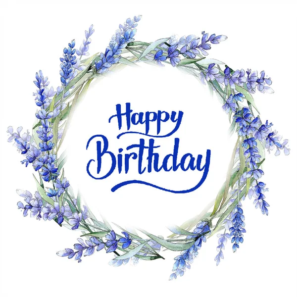 Suluboya mor lavanta çiçeği. Botanik çiçek. Çerçeve kenarlığı süsleme Meydanı. Arka plan, doku, sarıcı desen, çerçeve veya kenarlık için Aquarelle kır çiçeği.